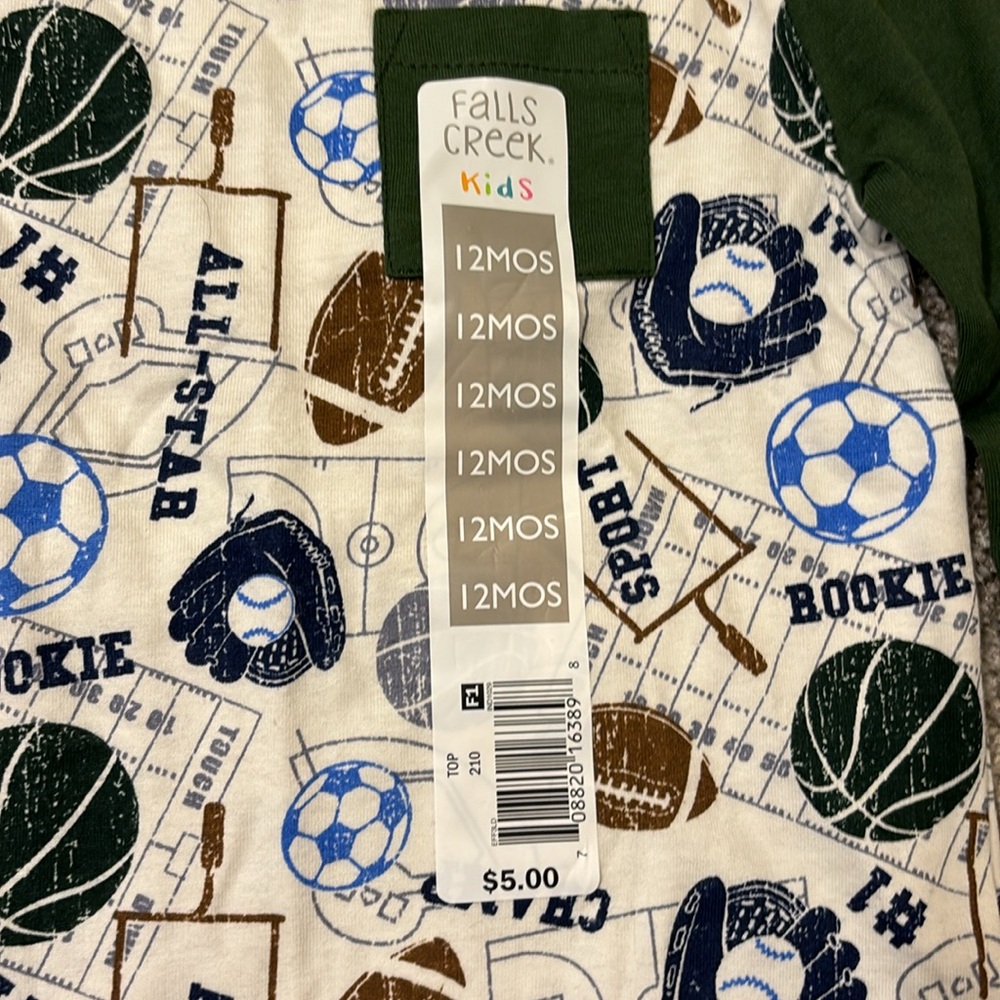 Falls Creek Kids 12month long sleeve shirt with baseball design - Picture 4 of 6